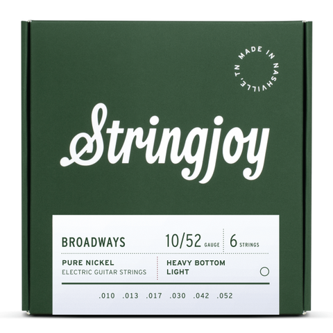 Stringjoy Broadways | Heavy Bottom Light Gauge (10-52) Pure Nickel Electric Guitar Strings