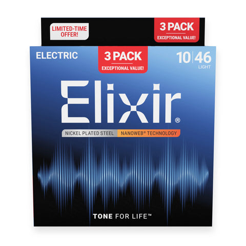 Elixir Nanoweb Electric Guitar Strings, 10-46 (3 For 2 Multipack)