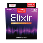 Elixir Nanoweb Phosphor Bronze Strings, 11-52 (3 For 2 Multipack) E16568