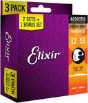 Elixir Nanoweb Phospher Bronze Strings, 12-53 (3 For 2 Multipack)