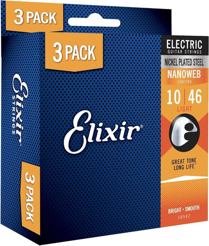 Elixir Nanoweb Electric Guitar Strings, 10-46 (3 For 2 Multipack)