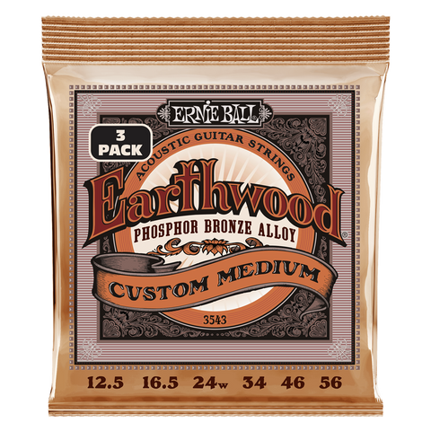 Ernie Ball Earthwood Phosphor Bronze Alloy Custom Medium 12.5 - 56 (3 PACK)