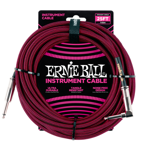 Ernie Ball Braided Instrument Cable, Black & Red  /25ft