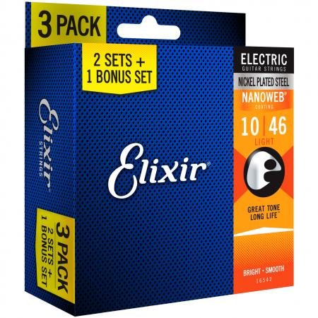 Elixir Nanoweb Electric Strings Light 10-46 (3 For 2 Pack)
