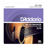 D'addario EJ13 80/20 Bronze Acoustic Guitar Strings, Custom Light, 11-52