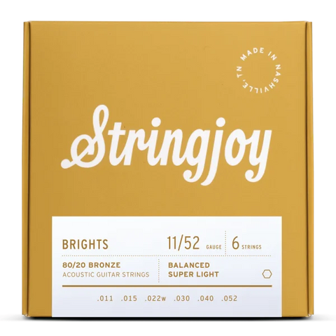 Stringjoy Brights | Super Light Gauge (11-52) 80/20 Bronze Acoustic Guitar Strings