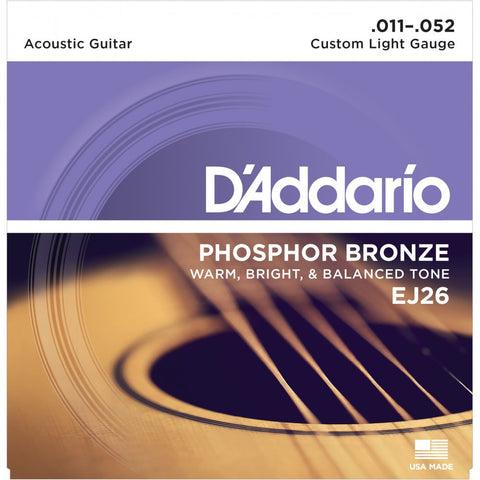 D'Addario EJ26 Phosphor Bronze Acoustic Guitar Strings, Custom Light, 11-52 (3 Pack)