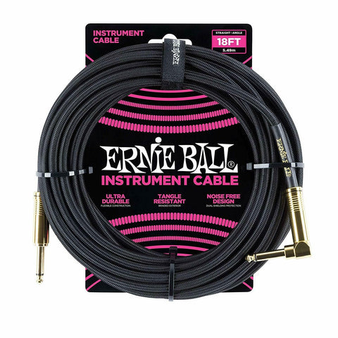 Ernie Ball Braided Instrument Cable, Black & Gold  /18ft