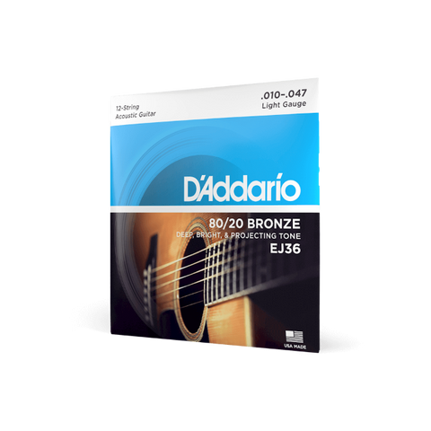 D'addario EJ36 10-47 Light, 12-string, 80/20 Bronze