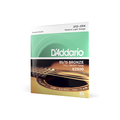 D'Addario EZ920 85/15 Bronze Acoustic Guitar Strings, Medium Light, 12-54