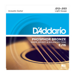 D'Addario EJ16 Phosphor Bronze Acoustic Guitar Strings, Light, 12-53 (3 PACK)