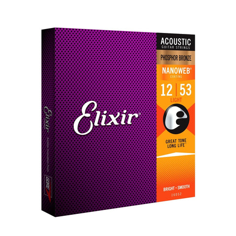 Elixir E16052 Nanoweb Phosphor Bronze Strings, 12-53